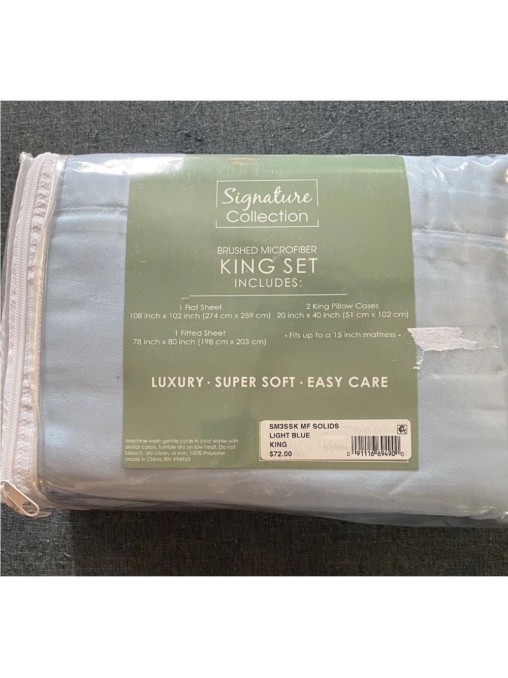 NWT Signature Collection King Brushed Microfiber 4 Piece Sheet Set Light  Blue